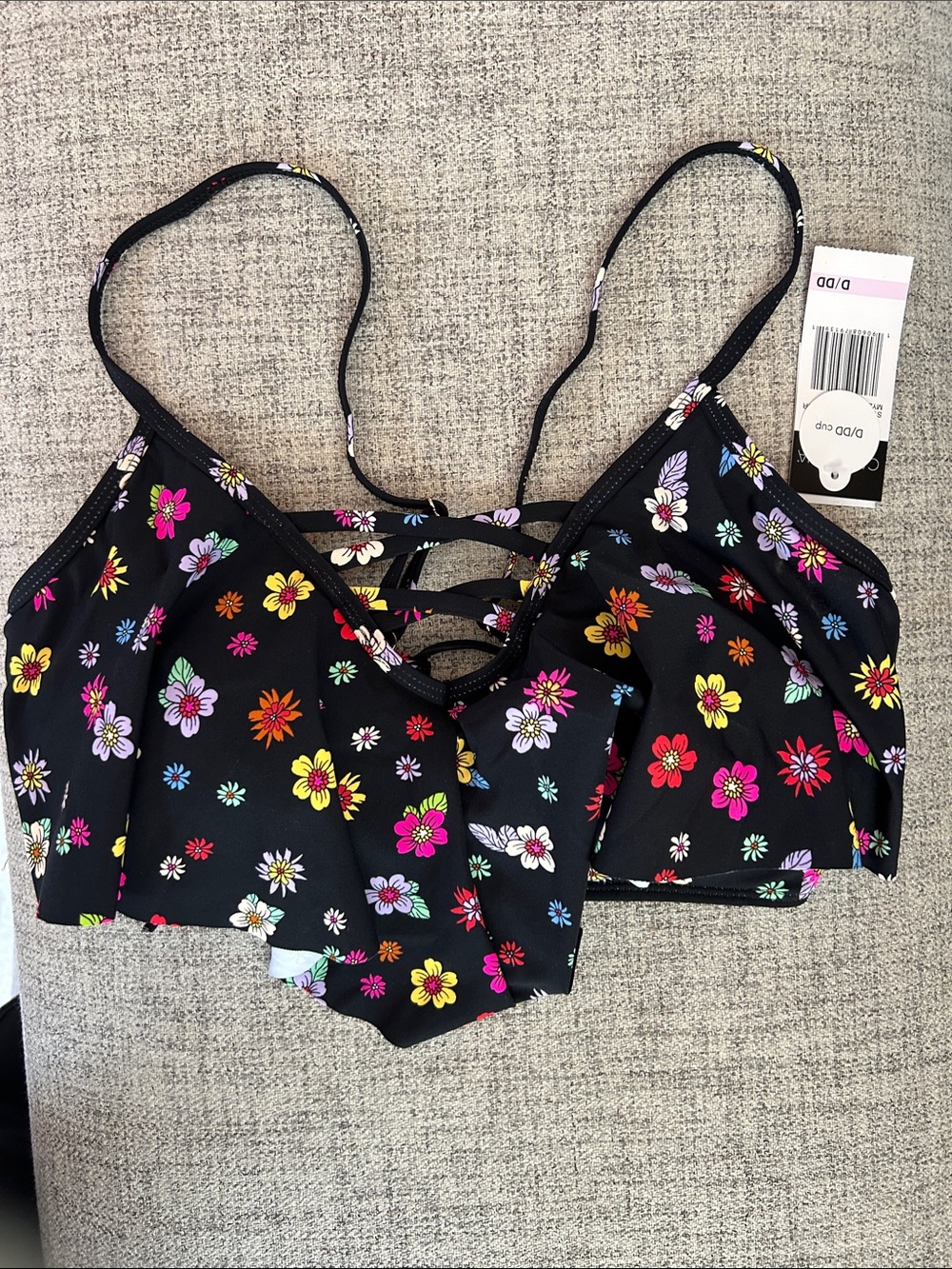 California Waves Black Floral Strappy Crop Camisole